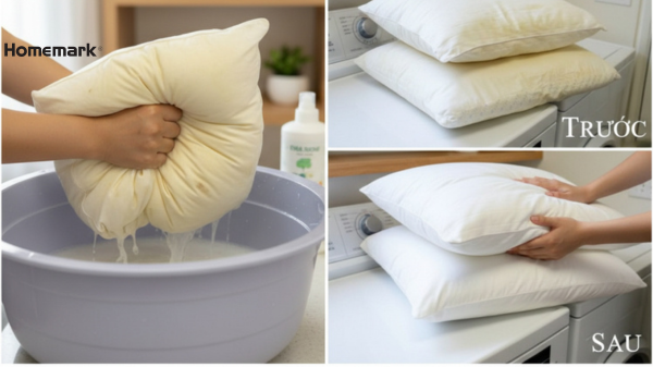 Cách giặt ruột gối bị ố vàng