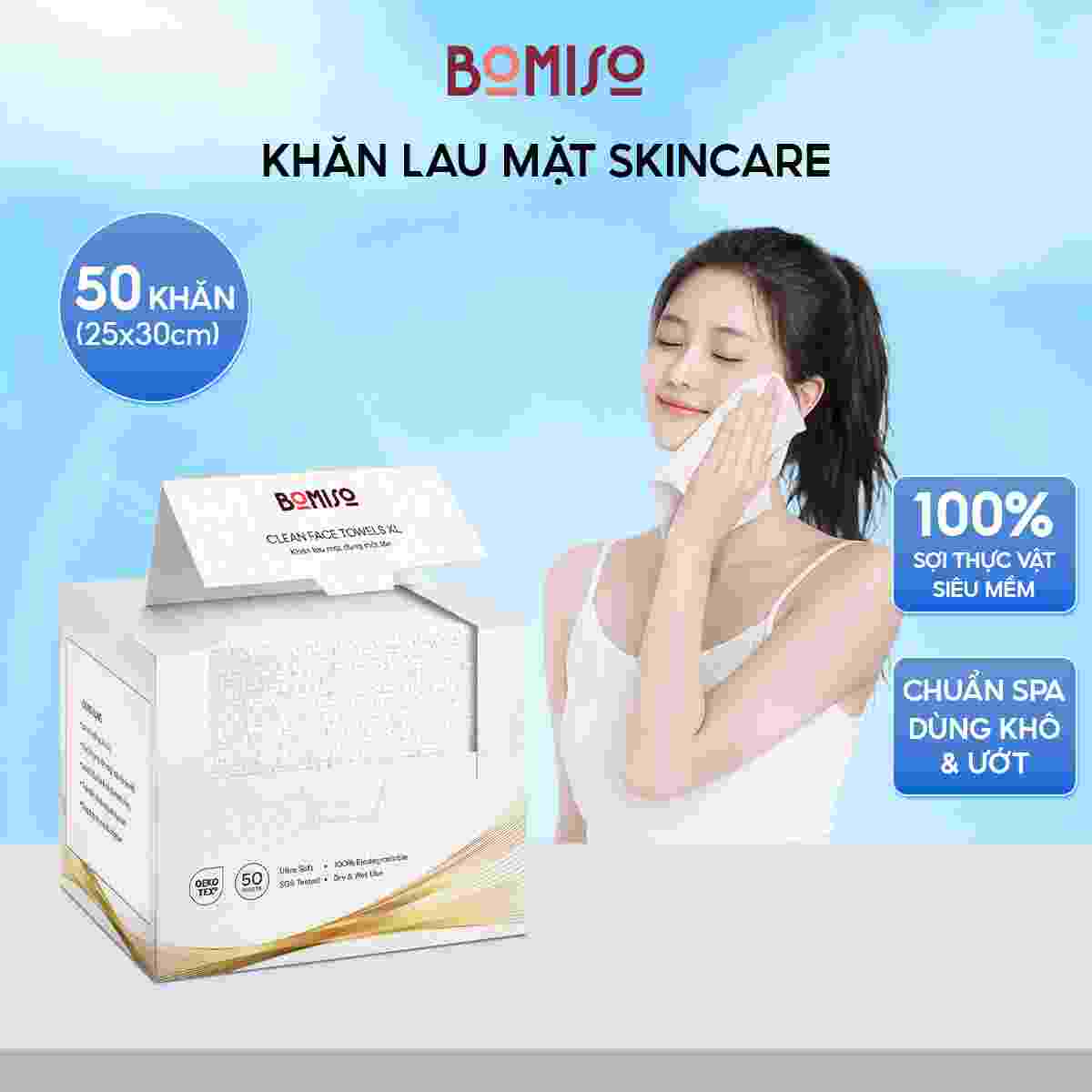 Khăn lau mặt dùng 1 lần hữu cơ size lớn 25x30cm, khăn mặt khô sợi tự nhiên BOMISO