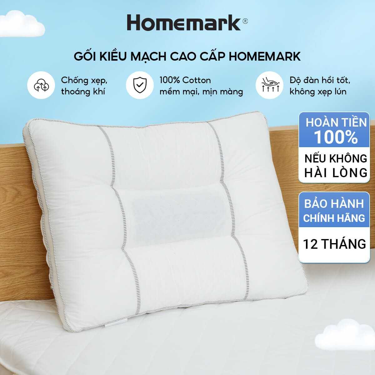 Ruột Gối Kiều Mạch Homemark 50x70cm – Thiết Kế Cao Cấp, Êm Ái, Thoáng Khí, Nâng Đỡ Cổ Vai Gáy