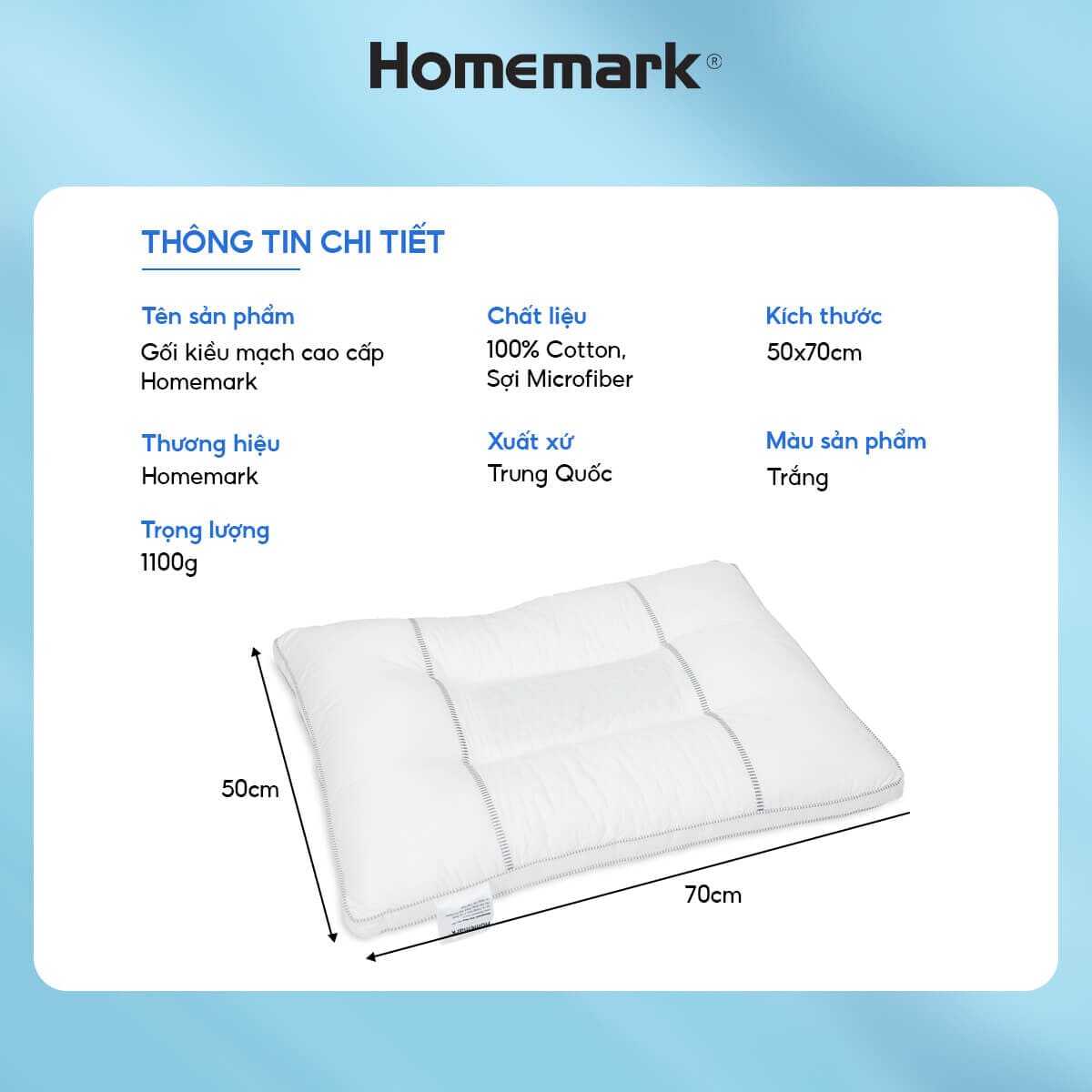 Ruột Gối Kiều Mạch Homemark 50x70cm – Thiết Kế Cao Cấp, Êm Ái, Thoáng Khí, Nâng Đỡ Cổ Vai Gáy