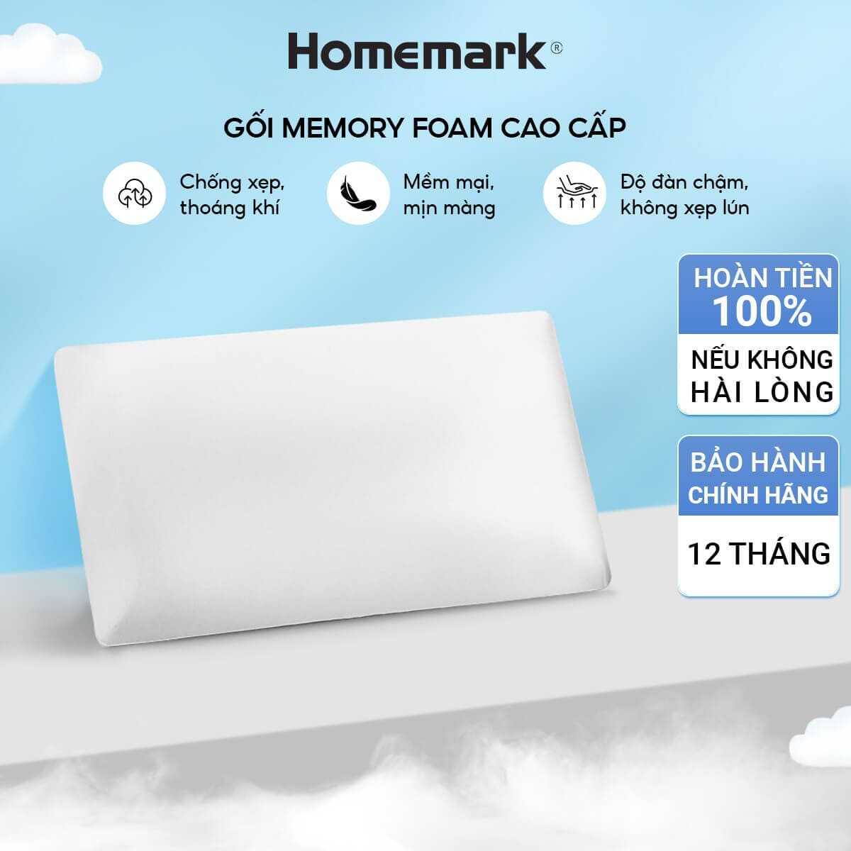 Gối Memory Foam Homemark Cao Cấp – Giảm Đau Vai Gáy, Nâng Đỡ Cổ, Thoáng Khí, Siêu Êm Ái