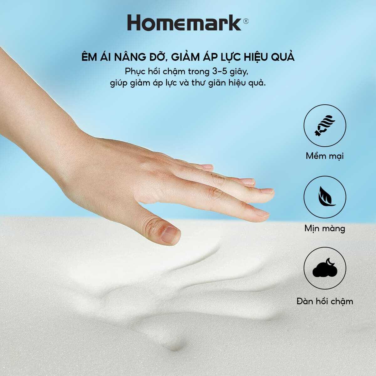 Gối Memory Foam Homemark Cao Cấp Giảm Đau Vai Gáy, Nâng Đỡ Cổ, Thoáng Khí, Siêu Êm Ái