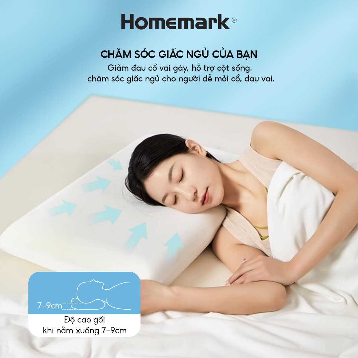 Gối Memory Foam Homemark Cao Cấp Giảm Đau Vai Gáy, Nâng Đỡ Cổ, Thoáng Khí, Siêu Êm Ái