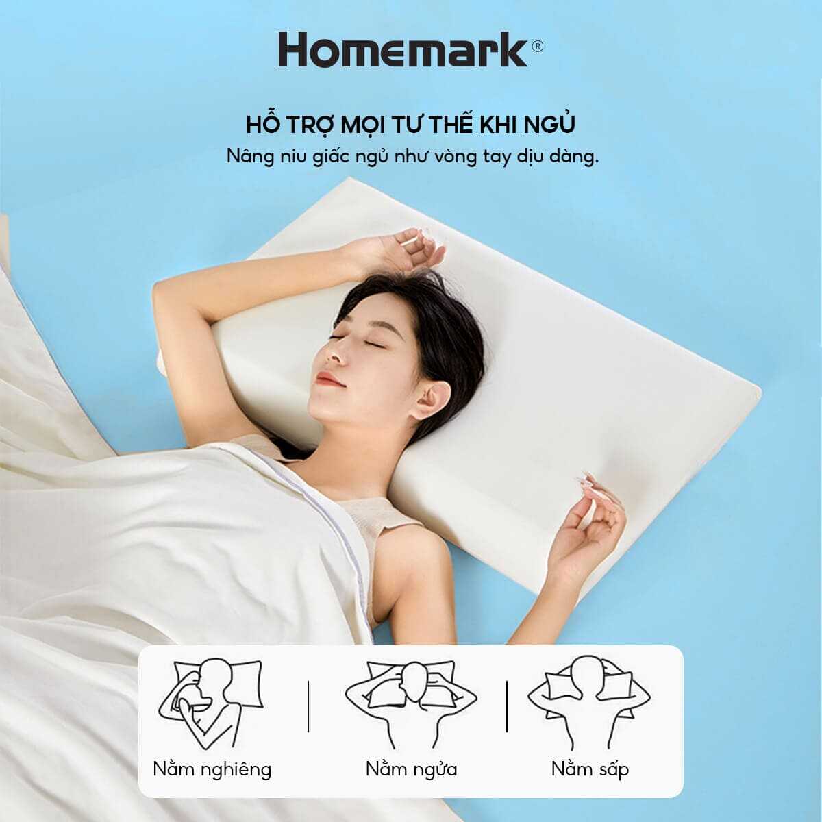 Gối Memory Foam Homemark Cao Cấp Giảm Đau Vai Gáy, Nâng Đỡ Cổ, Thoáng Khí, Siêu Êm Ái