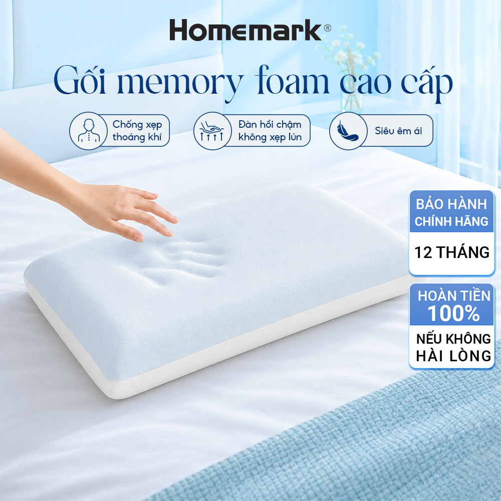 Gối Memory Foam Homemark Cao Cấp Giảm Đau Vai Gáy, Nâng Đỡ Cổ, Thoáng Khí, Siêu Êm Ái