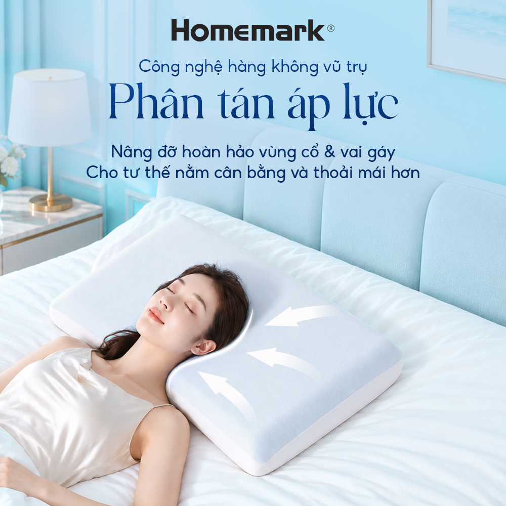 Gối Memory Foam Homemark Cao Cấp Giảm Đau Vai Gáy, Nâng Đỡ Cổ, Thoáng Khí, Siêu Êm Ái