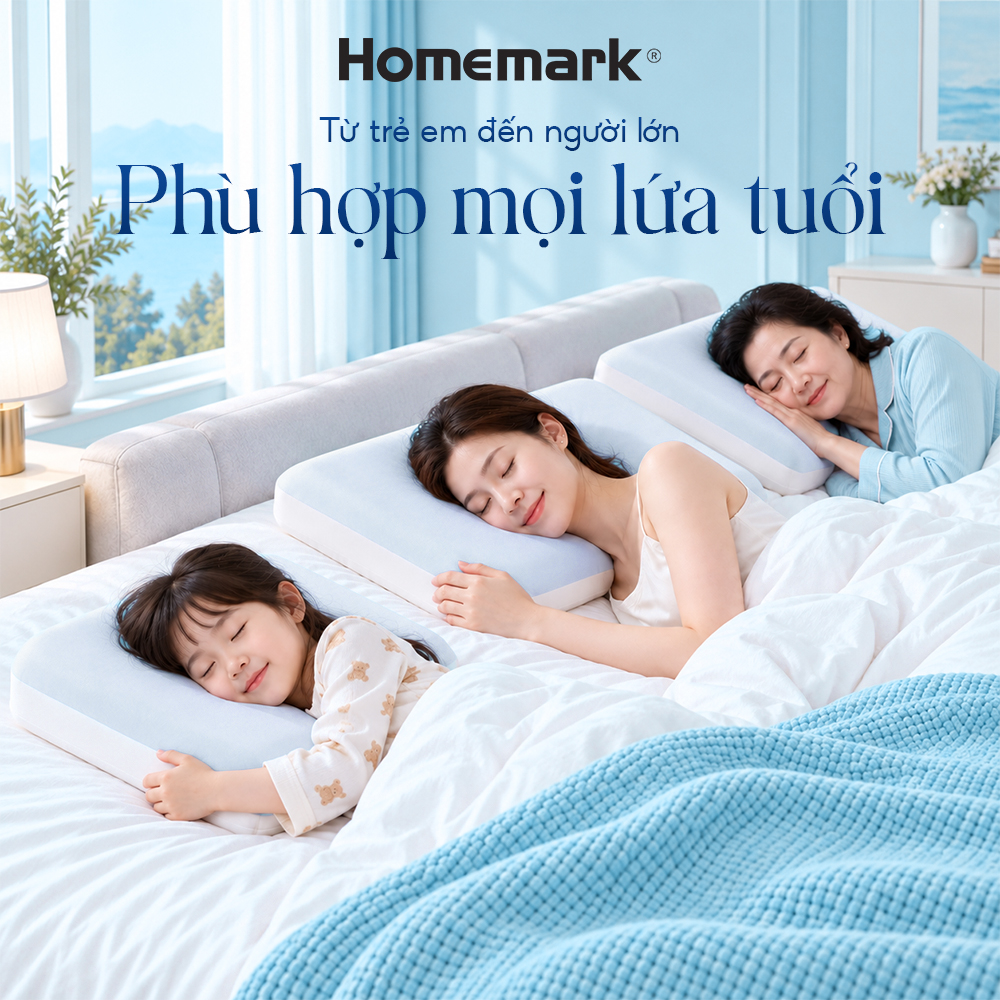 Gối Memory Foam Homemark Cao Cấp Giảm Đau Vai Gáy, Nâng Đỡ Cổ, Thoáng Khí, Siêu Êm Ái