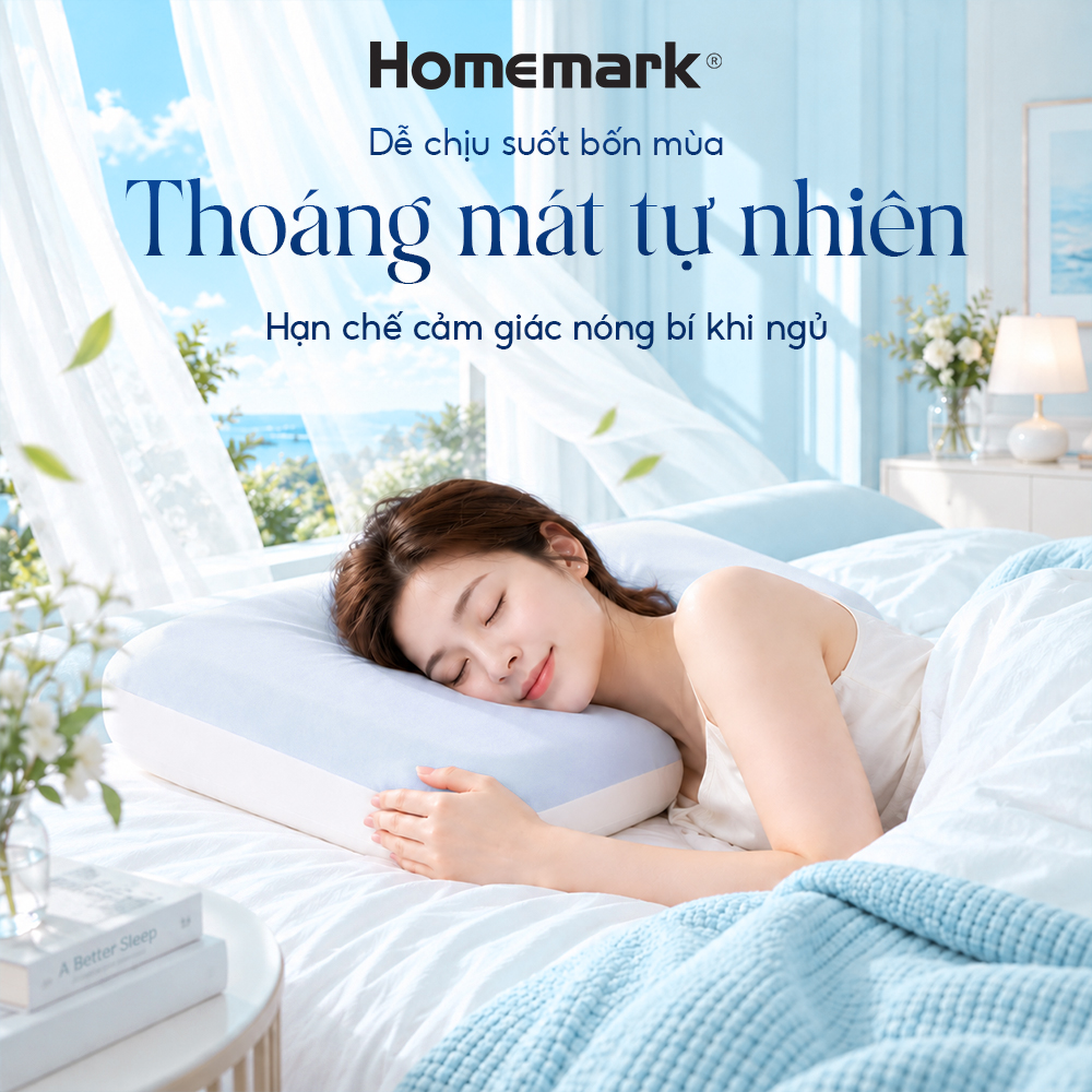 Gối Memory Foam Homemark Cao Cấp Giảm Đau Vai Gáy, Nâng Đỡ Cổ, Thoáng Khí, Siêu Êm Ái