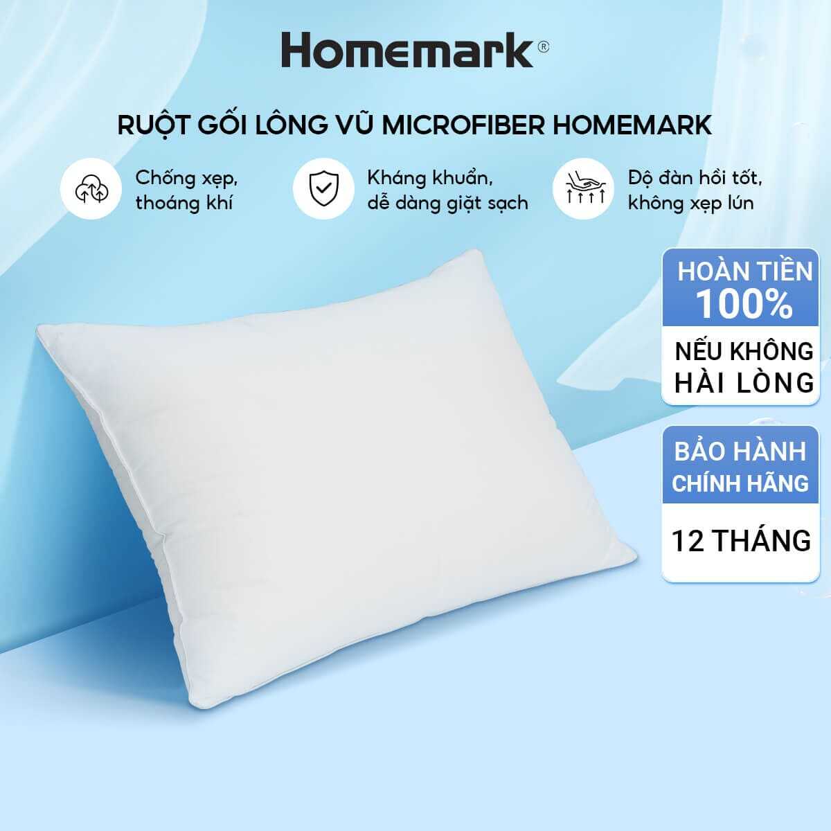 Ruột Gối Lông Vũ Nhân Tạo Homemark – Êm Ái, Thoáng Khí, Không Xẹp Lún, Kháng Khuẩn, Chuẩn Khách Sạn