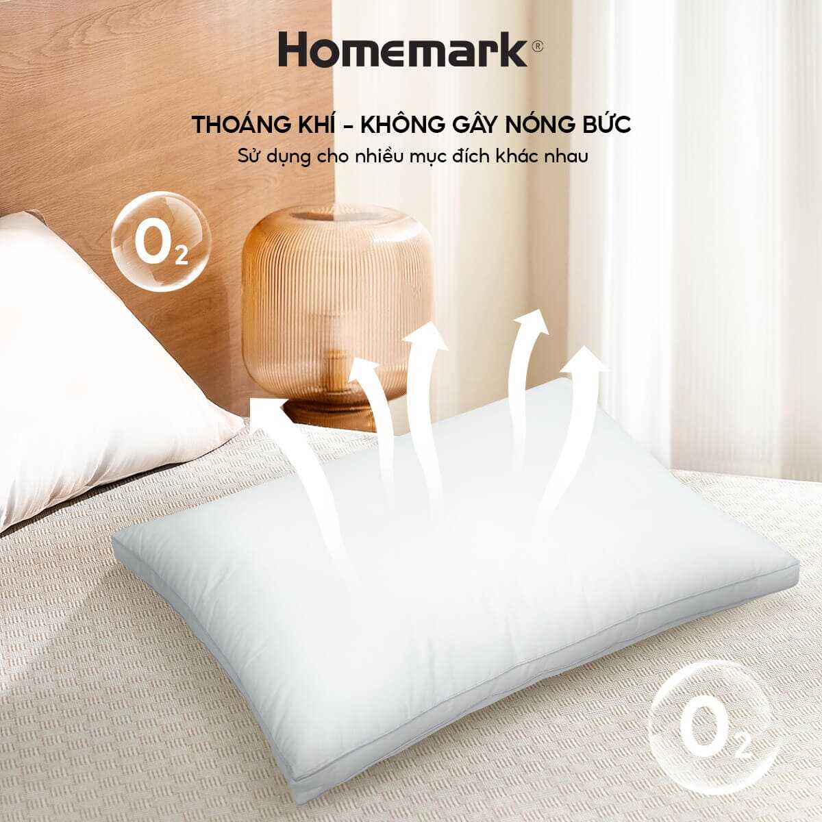 Ruột Gối Lông Vũ 50x70cm Homemark Premium - Êm Ái, Thoáng Khí, Chống Xẹp Lún, Chống Bám Bụi, Cao Cấp