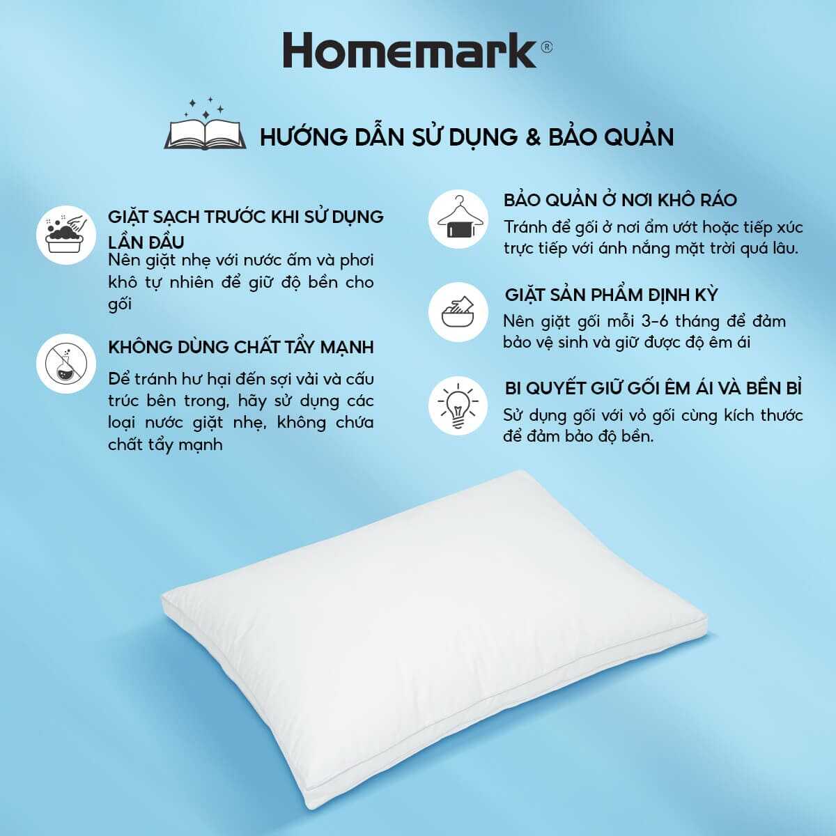 Ruột Gối Lông Vũ 50x70cm Homemark Premium - Êm Ái, Thoáng Khí, Chống Xẹp Lún, Chống Bám Bụi, Cao Cấp