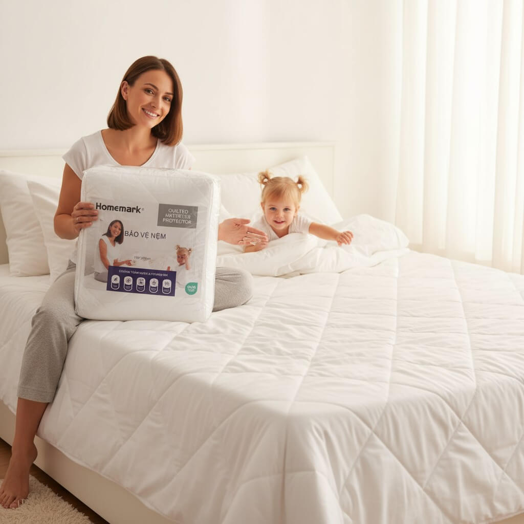 Tấm bảo vệ nệm chống thấm Homemark – Giải pháp giữ nệm luôn sạch, khô thoáng và bền đẹp như mới