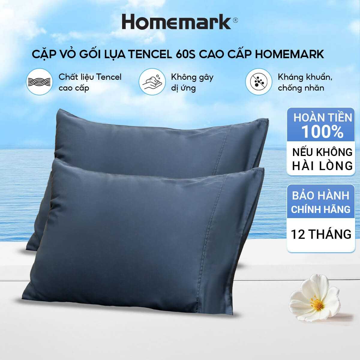 Vỏ Gối Tencel 60s Homemark 50x70cm – Lụa Mềm Mịn, Thoáng Mát, Chống Nhăn, Kháng Khuẩn