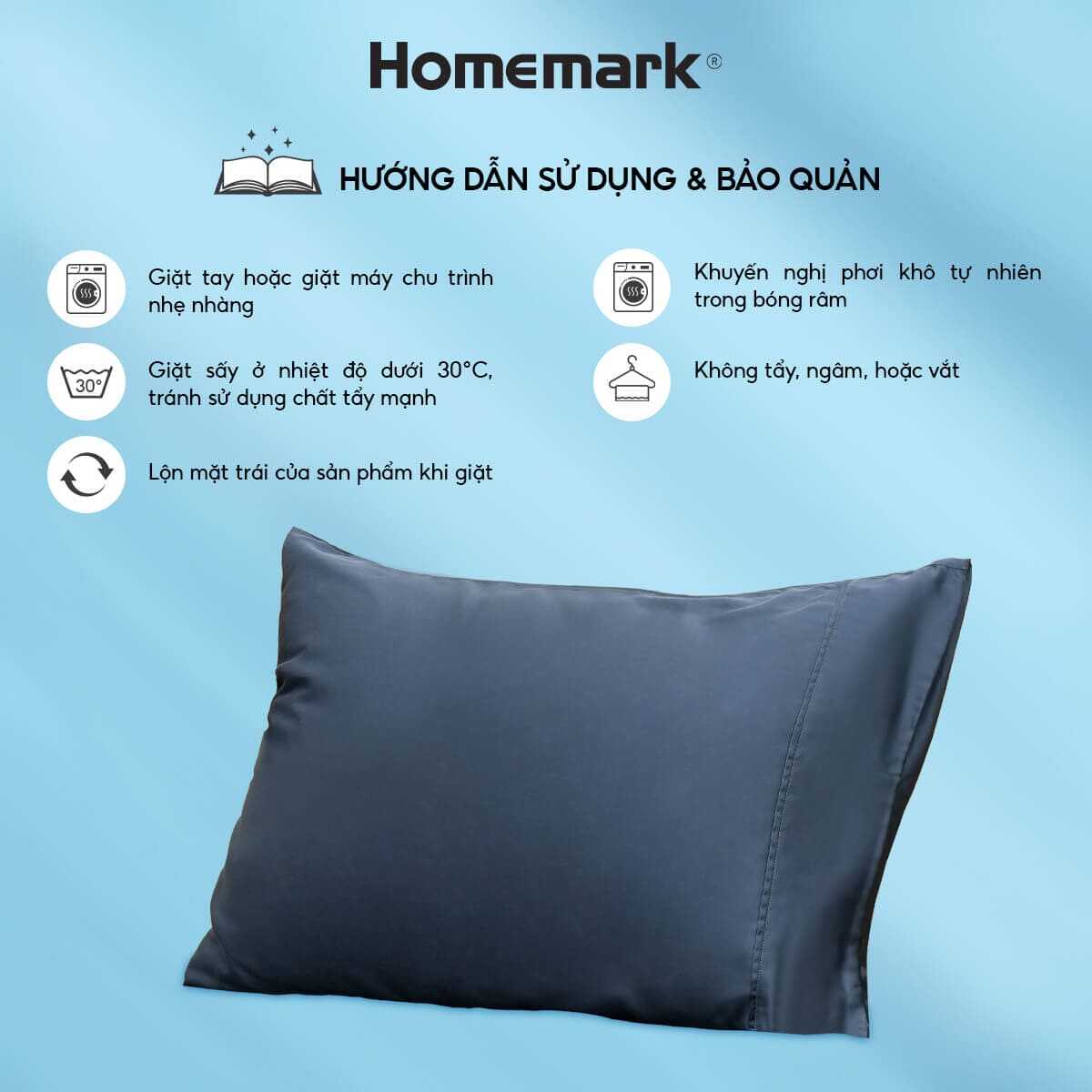 Vỏ Gối Tencel 60s Homemark 50x70cm Lụa Mềm Mịn, Thoáng Mát, Chống Nhăn, Kháng Khuẩn