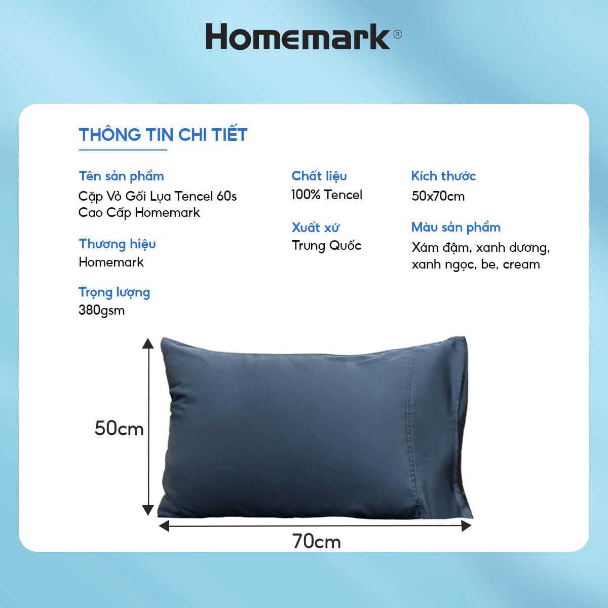 Vỏ Gối Tencel 60s Homemark 50x70cm Lụa Mềm Mịn, Thoáng Mát, Chống Nhăn, Kháng Khuẩn