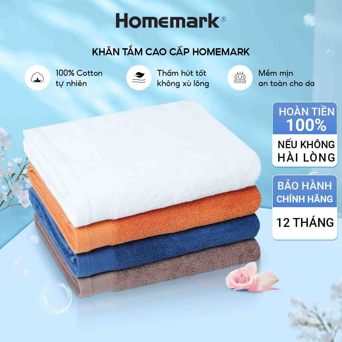 Khăn Tắm Cotton Pakistan Cao Cấp Homemark - Dày Mềm, Không Phai Màu, Thấm Hút Tốt