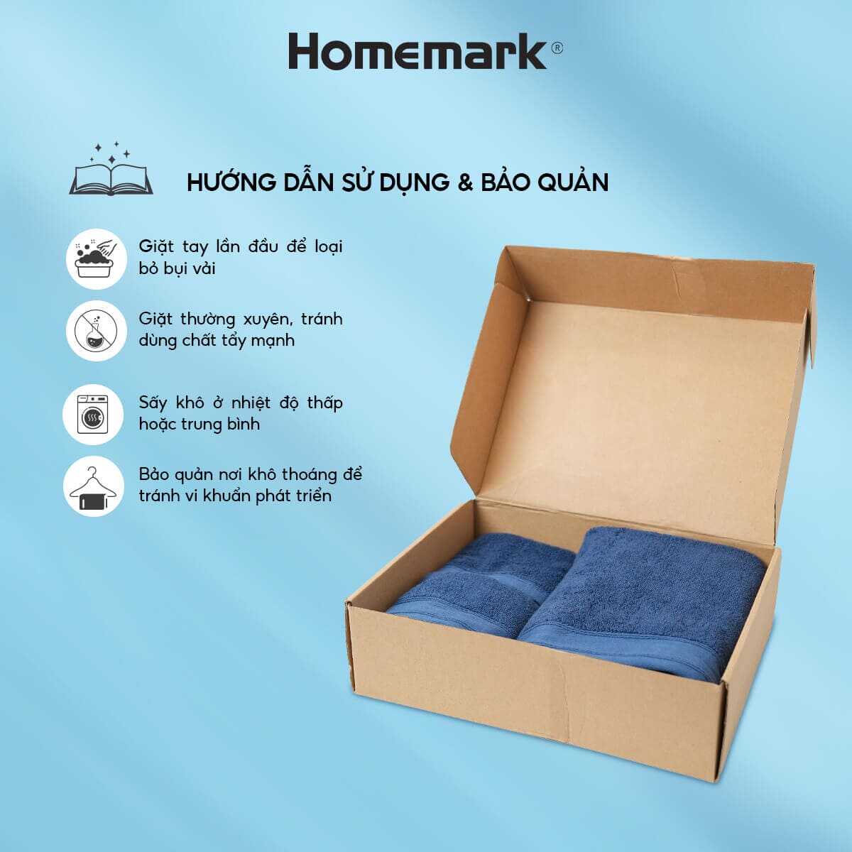 Khăn Tắm Cotton Pakistan Cao Cấp Homemark Dày Mềm, Không Phai Màu, Thấm Hút Tốt