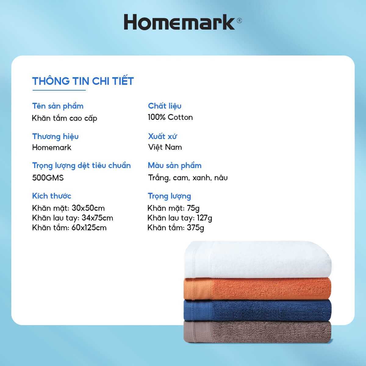 Khăn Tắm Cotton Pakistan Cao Cấp Homemark Dày Mềm, Không Phai Màu, Thấm Hút Tốt