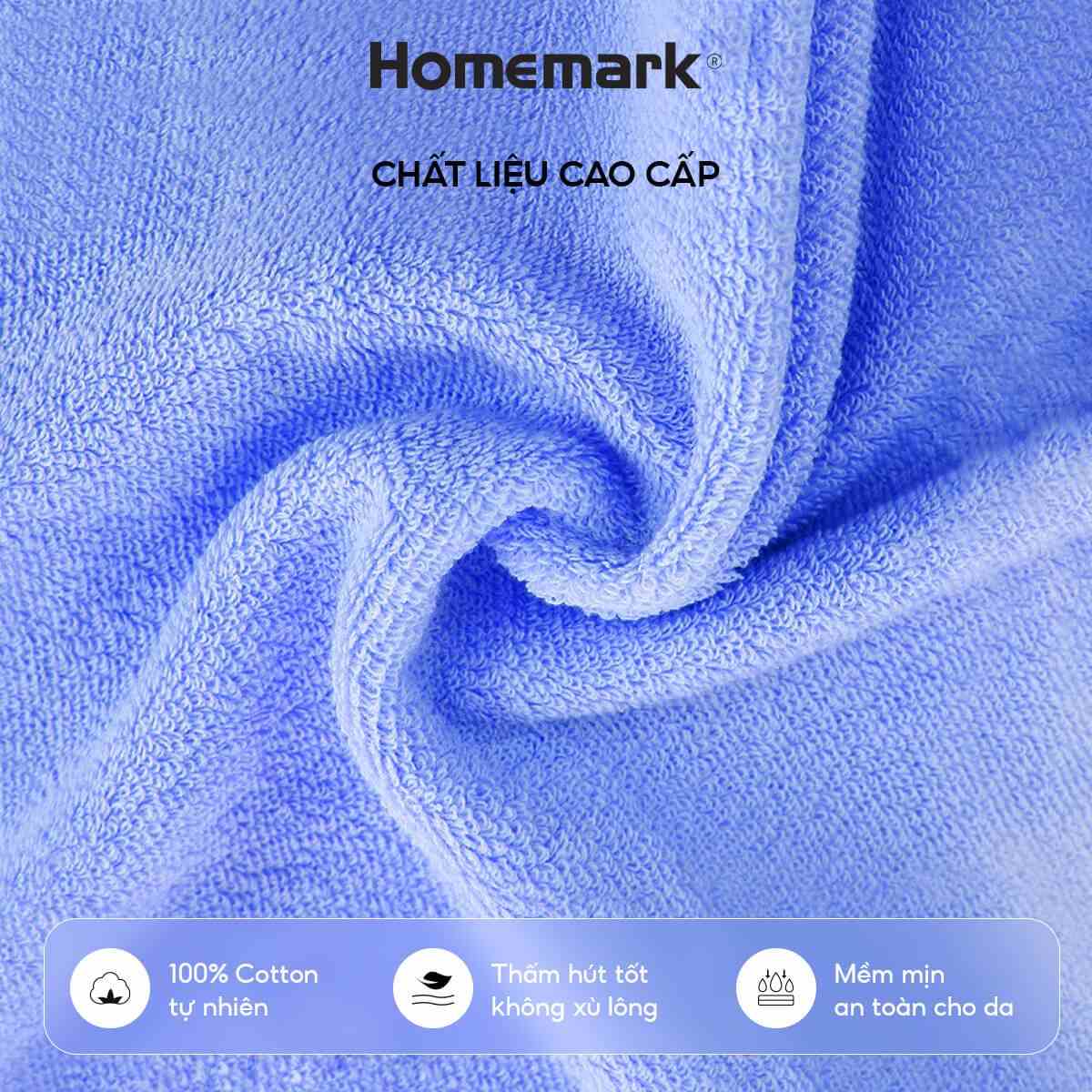 Khăn Tắm Cotton Cao Cấp Homemark Dày Mềm, Thấm Hút - Size 70x140 / 50x100 / 40x65 / 34x34cm