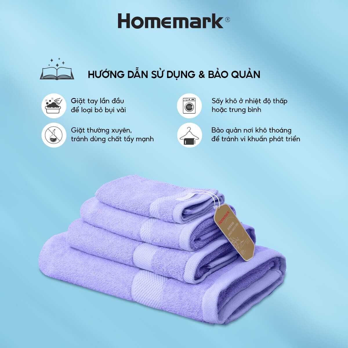 Khăn Tắm Cotton Cao Cấp Homemark Dày Mềm, Thấm Hút - Size 70x140 / 50x100 / 40x65 / 34x34cm