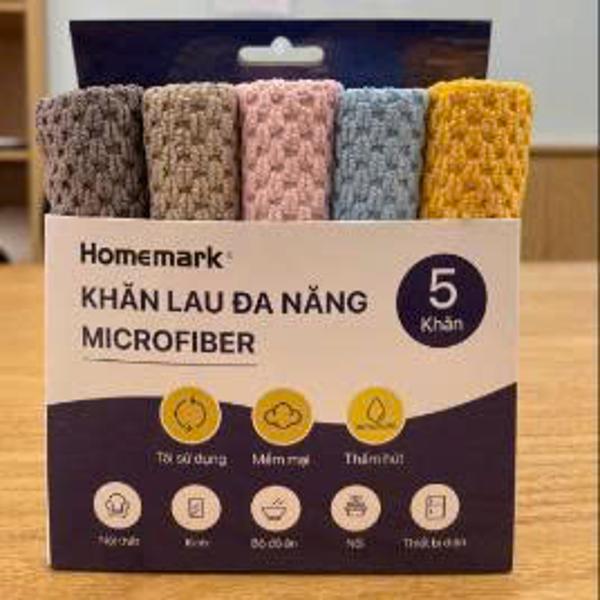 Combo 5 khăn lau đa năng microfiber Homemark - Siêu thấm hút, lau sạch không để lại vệt