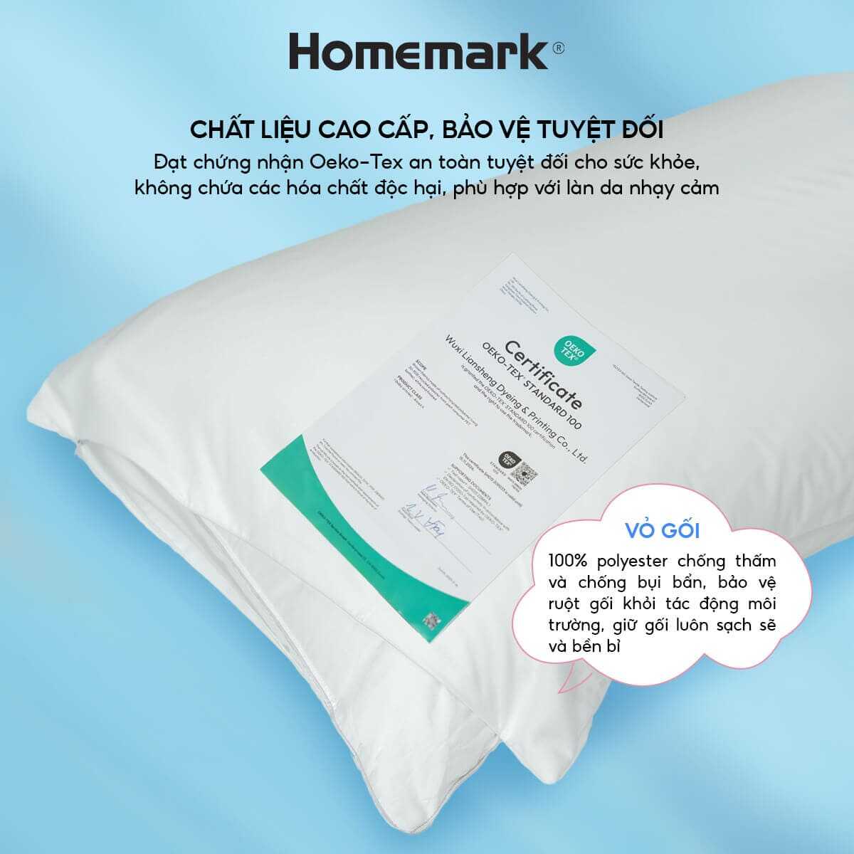 Vỏ Bảo Vệ Ruột Gối Homemark 50x70cm Chống Thấm, Chống Bụi, Thoáng Khí, Khóa Kéo Tiện Dụng