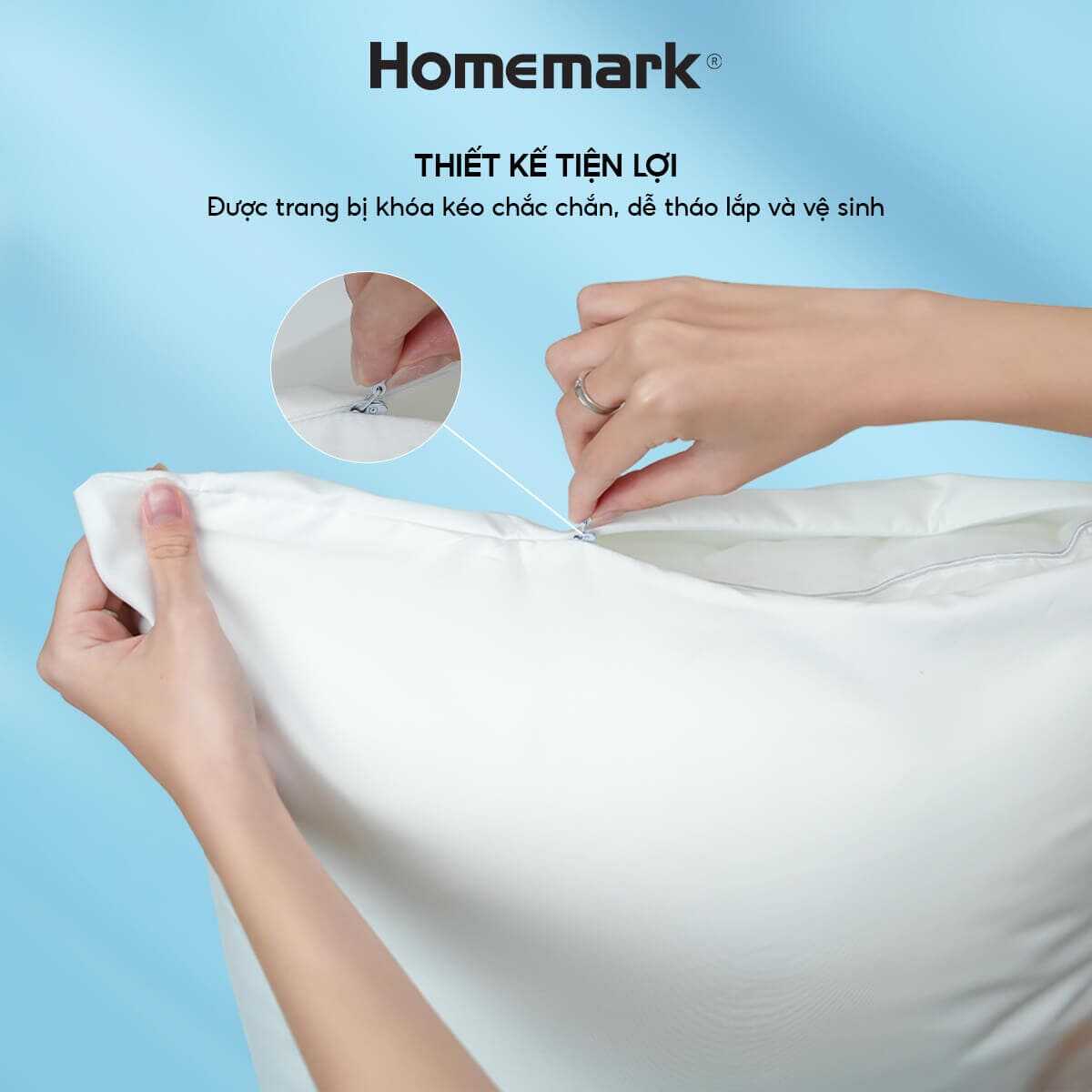 Vỏ Bảo Vệ Ruột Gối Homemark 50x70cm Chống Thấm, Chống Bụi, Thoáng Khí, Khóa Kéo Tiện Dụng