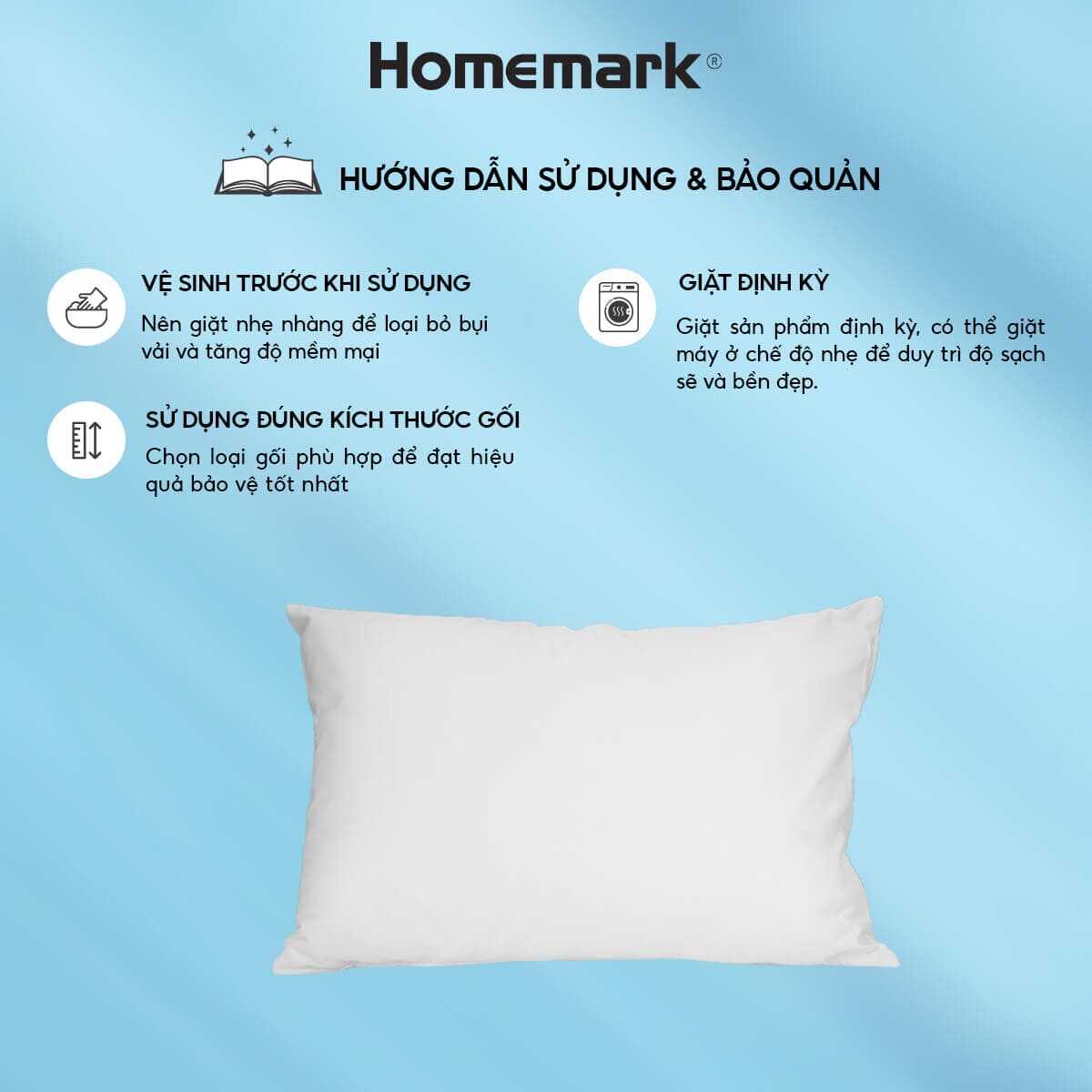 Vỏ Bảo Vệ Ruột Gối Homemark 50x70cm Chống Thấm, Chống Bụi, Thoáng Khí, Khóa Kéo Tiện Dụng