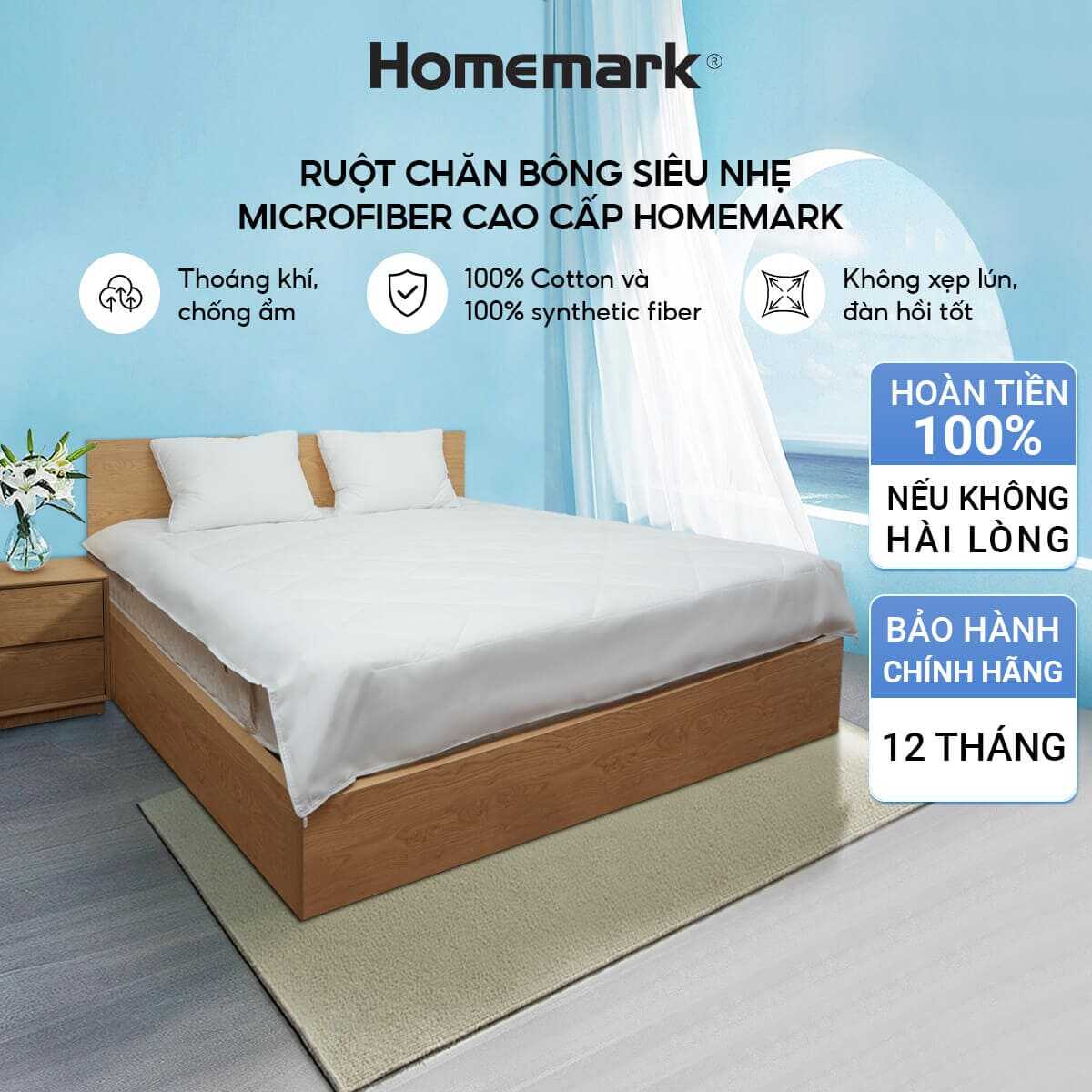 Ruột Chăn Bông Lông Vũ Nhân Tạo Homemark – 100% Sợi Synthetic Fiber Siêu Nhẹ, Thoáng Khí, 200x220cm