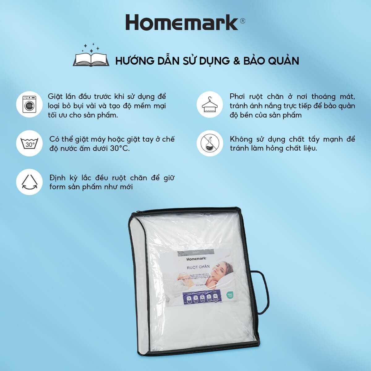 Ruột Chăn Bông Lông Vũ Nhân Tạo Homemark 100% Sợi Synthetic Fiber Siêu Nhẹ, Thoáng Khí, 200x220cm