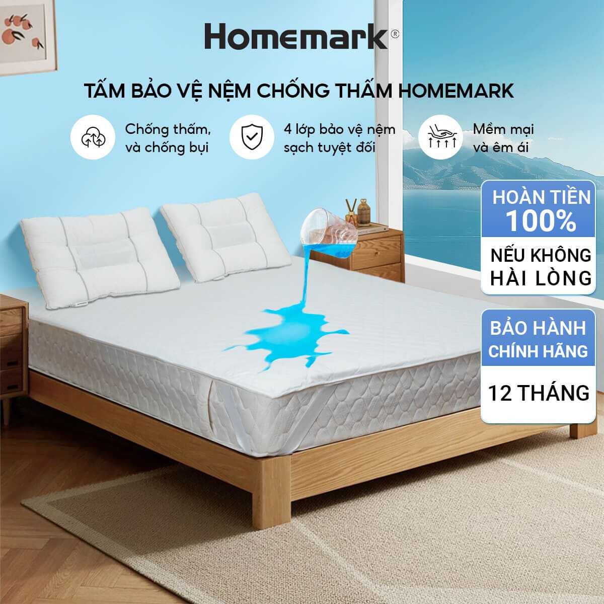 Tấm Bảo Vệ Nệm Chống Thấm Homemark – 4 Lớp Bảo Vệ, Ngăn Bụi Bẩn, Dễ Vệ Sinh, Giữ Nệm Sạch Như Mới