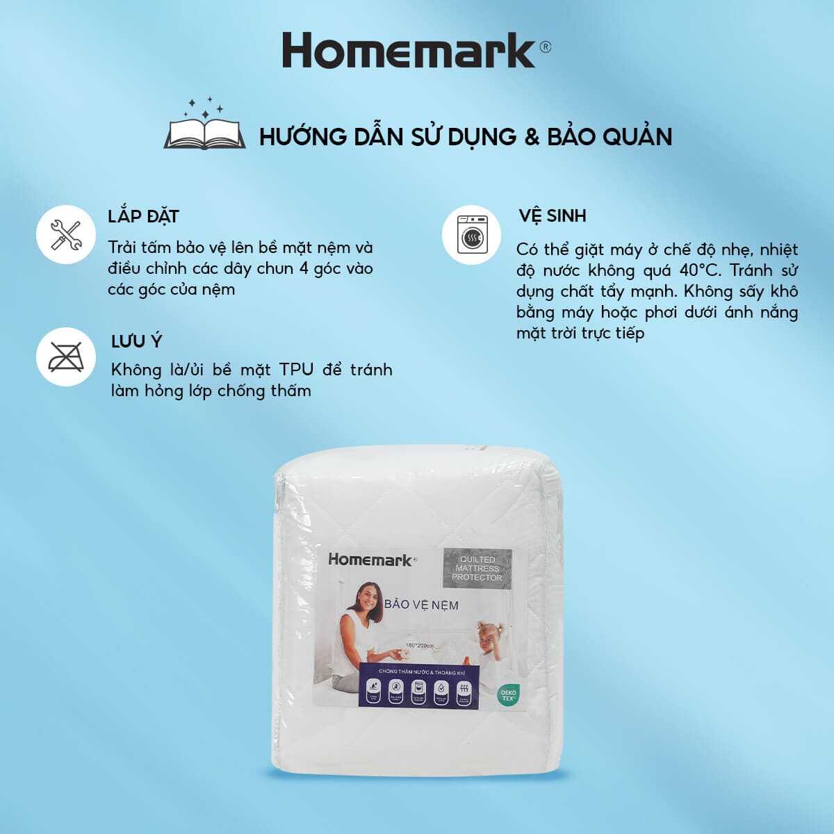 Tấm Bảo Vệ Nệm Chống Thấm Homemark 4 Lớp Bảo Vệ, Ngăn Bụi Bẩn, Dễ Vệ Sinh, Giữ Nệm Sạch Như Mới