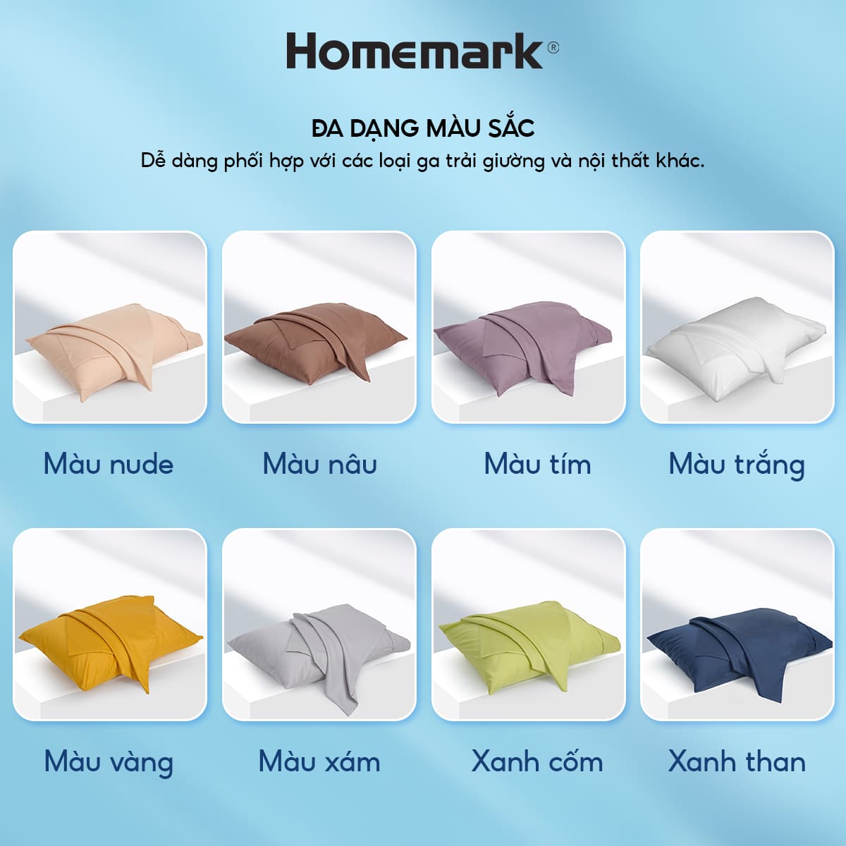 Vỏ Gối Cotton Sateen 100% Cao Cấp 50x70cm Mềm Mại, Thoáng Khí, Chống Nhăn